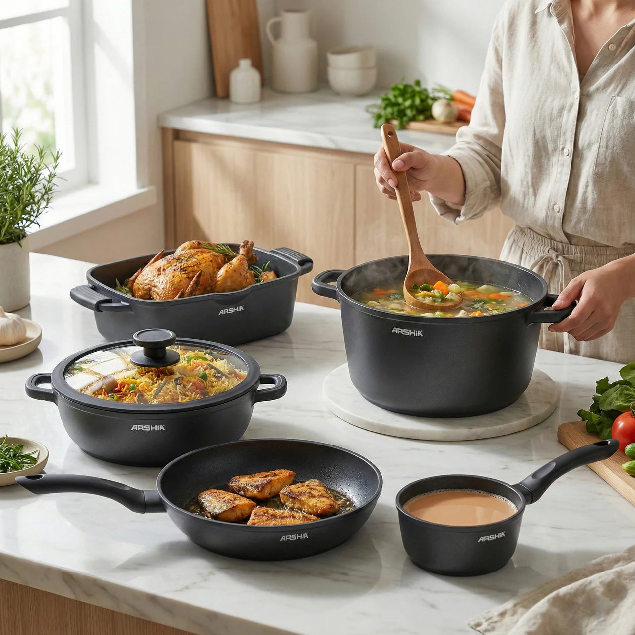 🍳 طقم حلل أرشيا 25 قطعة ألومنيوم مصبوب – أداء احترافي في مطبخك